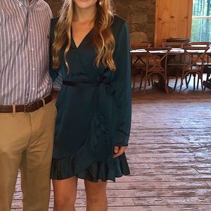 Silk Long Sleeved Teal Misguided Shift Dress